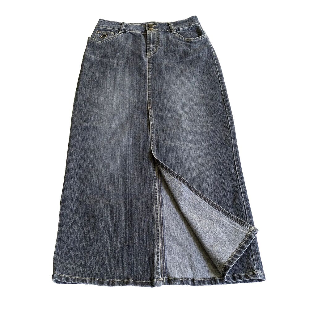 No Boundaries Denim Maxi Jean Skirt Junior Size 5 Blue Y2K Front Slit Vintage
